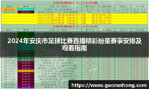 2024年安庆市足球比赛直播精彩纷呈赛事安排及观看指南