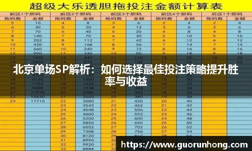 北京单场SP解析：如何选择最佳投注策略提升胜率与收益